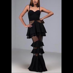 Akira label black cut out mesh maxi dress. NWOT
